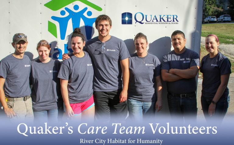 Quaker volunteers at a Habitat for Humanity home build site in our local community.